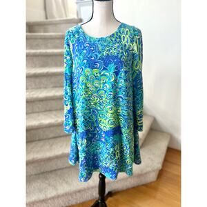Lilly Pulitzer Collette Blue & Green Swirl Long Sleeve Swing Dress